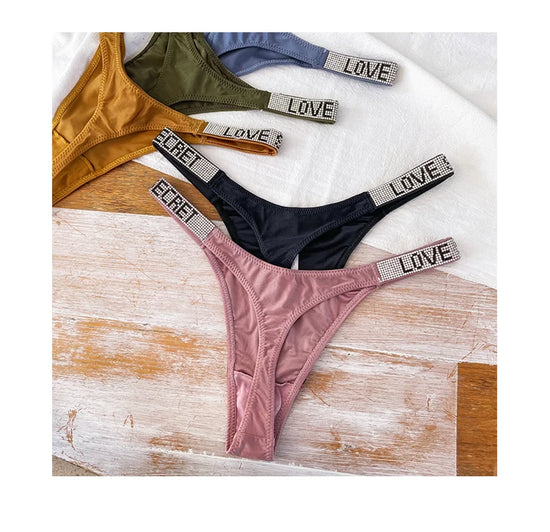 Perizoma sportivo donna con strass e scritta sexy – Intimo G-string vita alta in microfibra elasticizzata