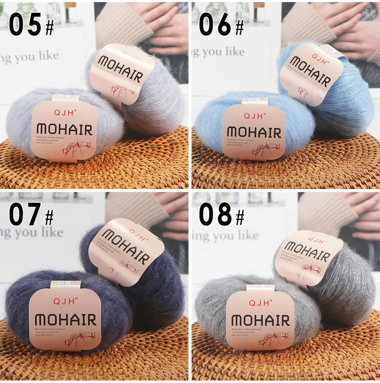 Set 6 gomitoli filato mohair morbido – lana angora effetto fluffy per maglioni, sciarpe, shawl fai-da-te
