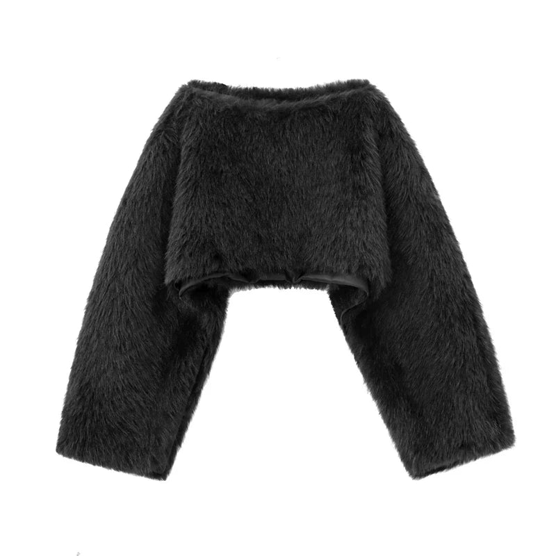 Maglia donna effetto pelliccia corta con girocollo