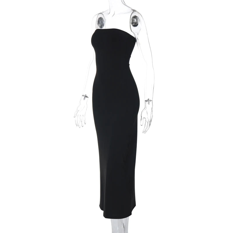Abito Nero Elegante HugCitar – Maxi Dress Strapless Bodycon per Cerimonie, Party e Serate