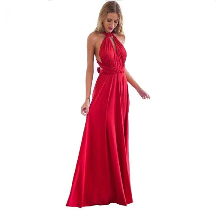 Abito Lungo Multiway Donna con Scollo a V – Vestito Trasformabile Elegante
