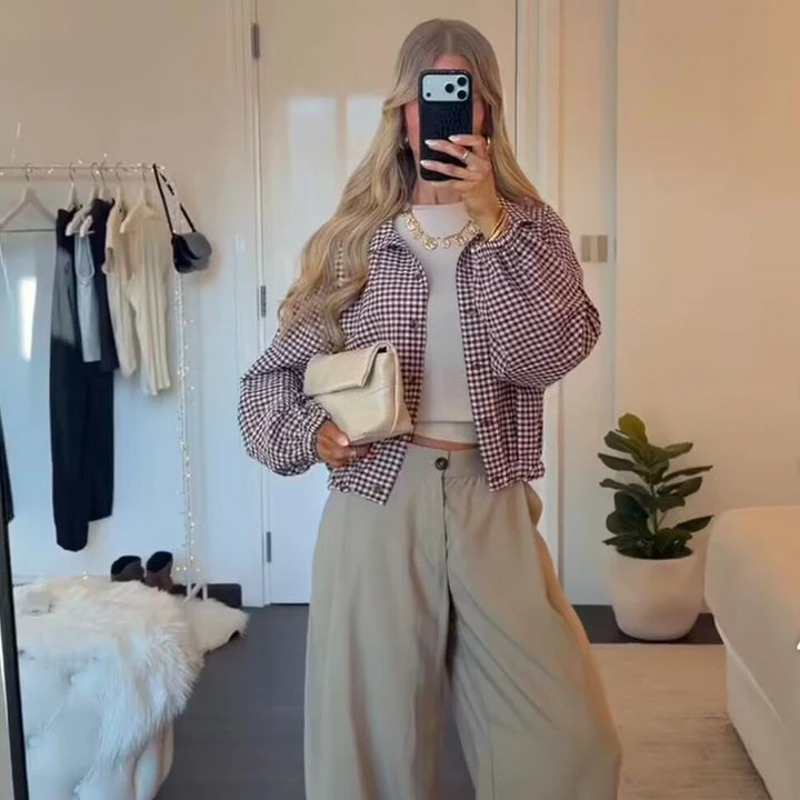 Camicia donna a quadri con colletto e bottoni