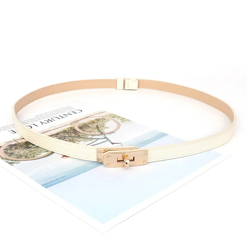 Cintura sottile donna in ecopelle con fibbia in metallo – Skinny waist belt regolabile elegante