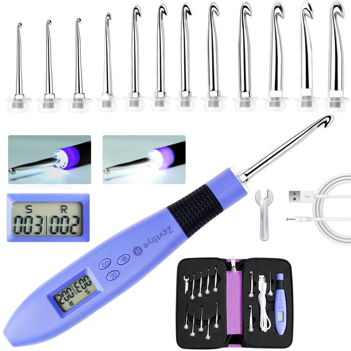 Set Uncinetti Luminosi 12 pezzi con Contatore e Punte Intercambiabili – Kit Crochet Ergonomico per Principianti