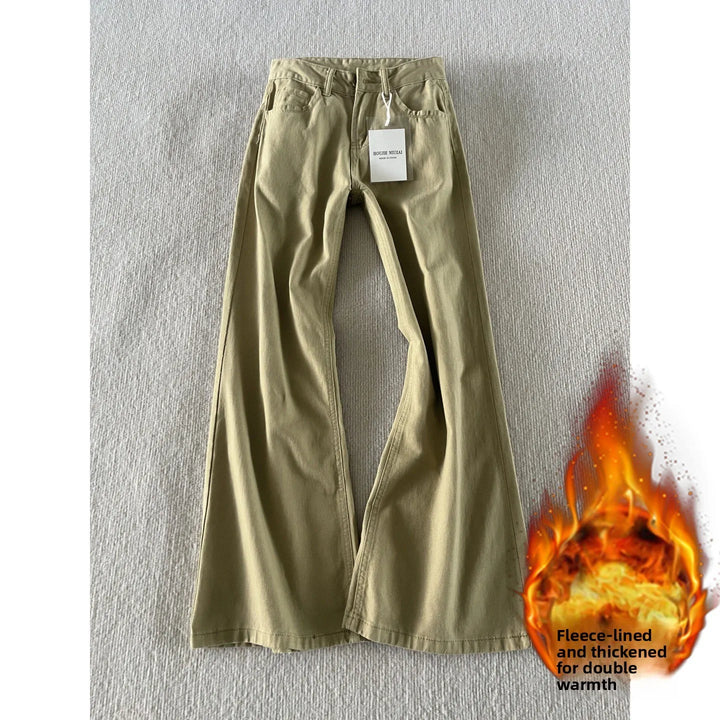Jeans khaki a vita bassa da donna – stile retrò americano, gamba larga, lunghezza completa, micro flare, taglie comode, casual e confortevoli