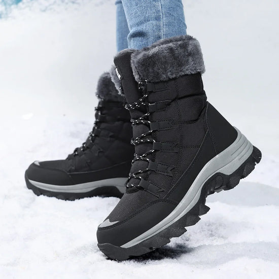 Stivali donna invernali impermeabili con fodera in pile – boots outdoor lace-up hi-top per neve