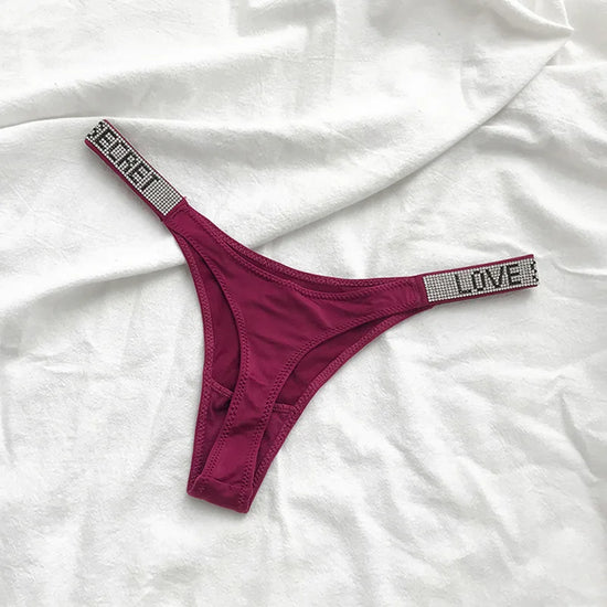 Perizoma sportivo donna con strass e scritta sexy – Intimo G-string vita alta in microfibra elasticizzata