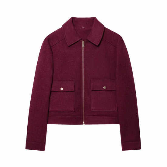 Giacca corta donna con zip, colletto e tasche - Rosso vino