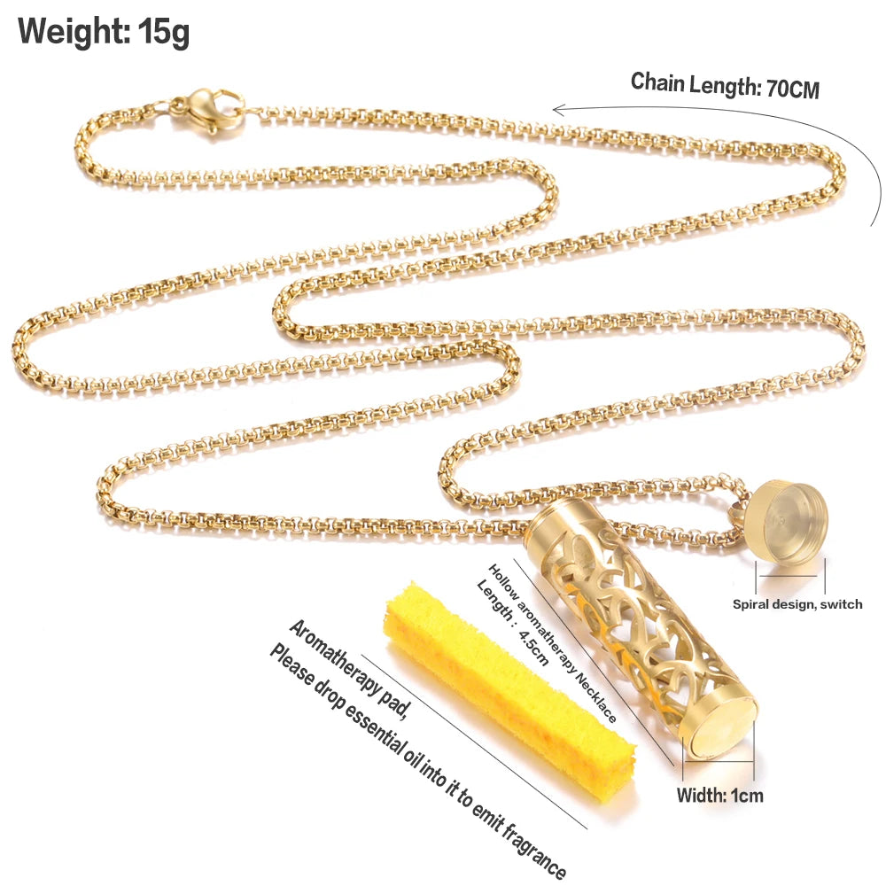 Collana dorata con diffusore per oli essenziali in acciaio inox – Gioiello aromaterapico profumato per donna