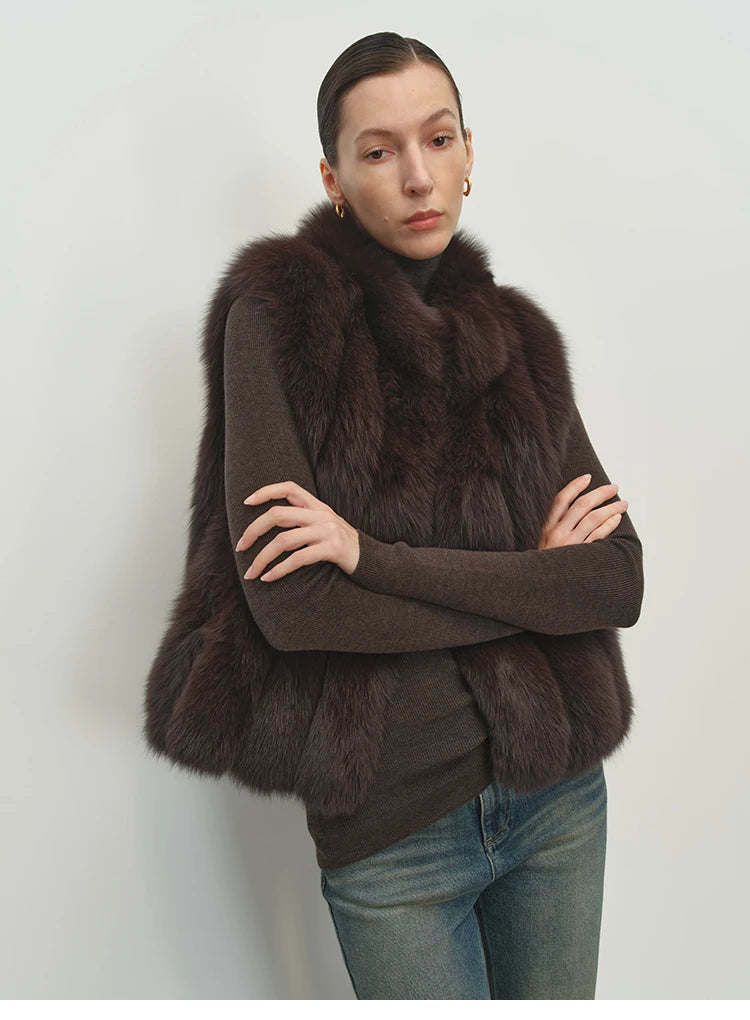 Gilet donna in pelliccia sintetica con collo alto