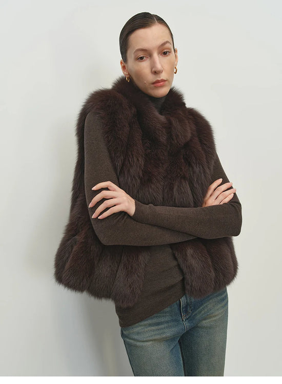 Gilet donna in pelliccia sintetica con collo alto