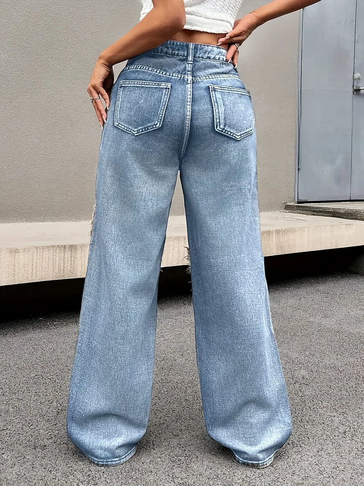 Jeans Wide Leg Donna Vita Alta con Orlo Sfrangiato - dettaglio prodotto