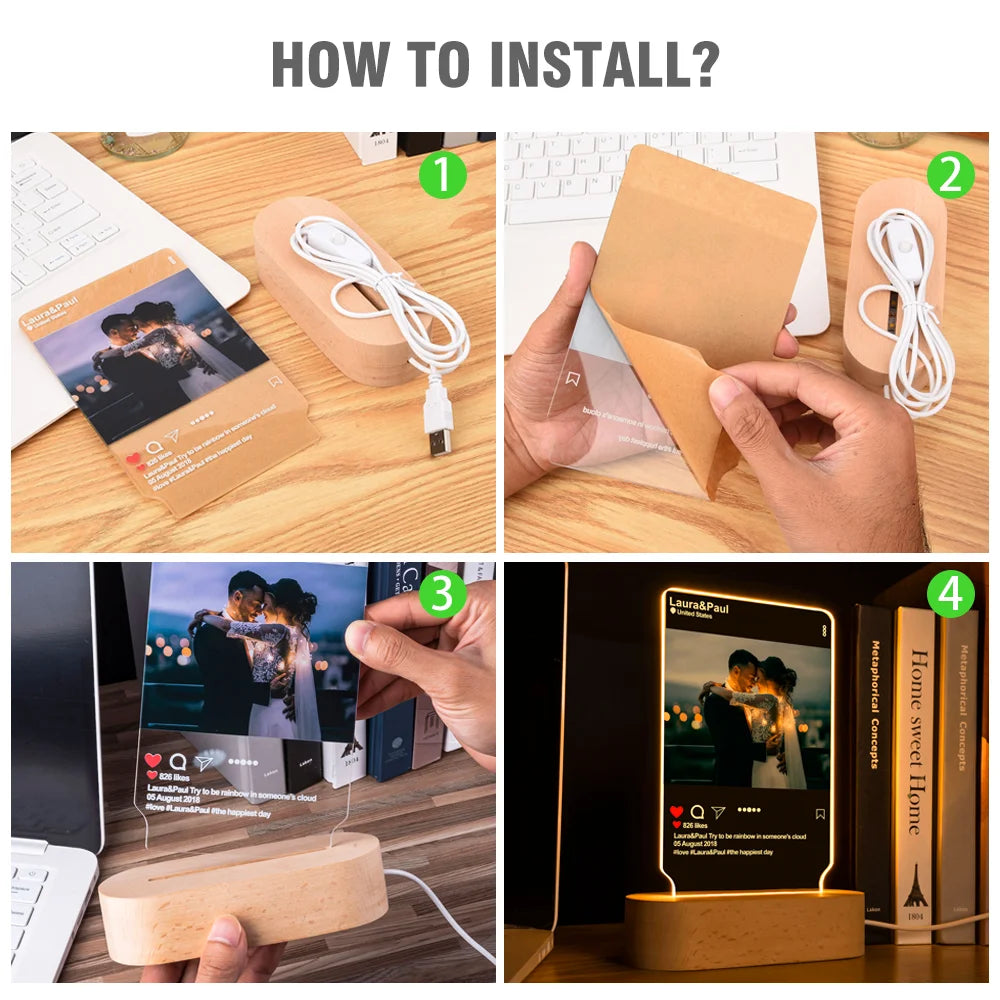 Lampada LED 3D Personalizzata con Foto, Nome e Data – Regalo Romantico per Coppie