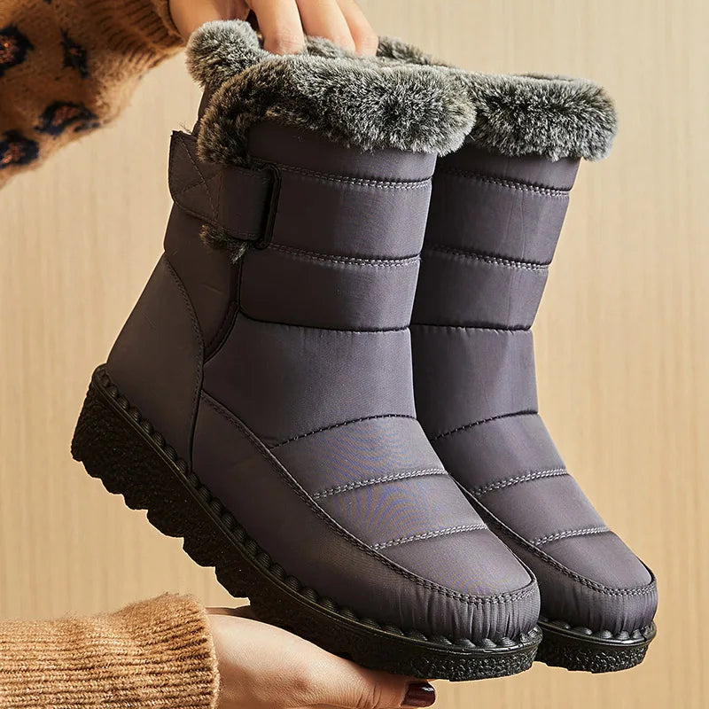 Stivali Invernali Donna – Ankle Boots Impermeabili con Pelliccia, Antiscivolo e Tacco Basso