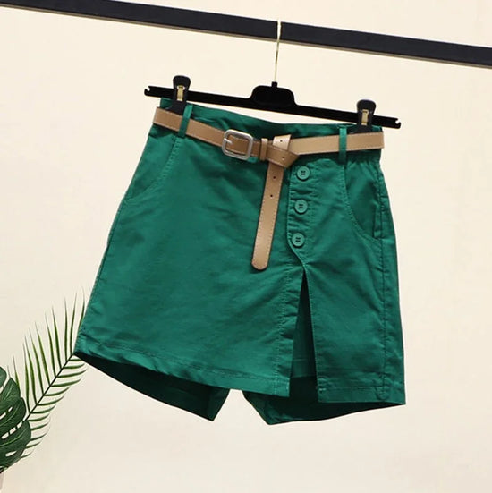 Gonna Pantaloncino Donna Vita Alta – Shorts A-Line con Bottoni