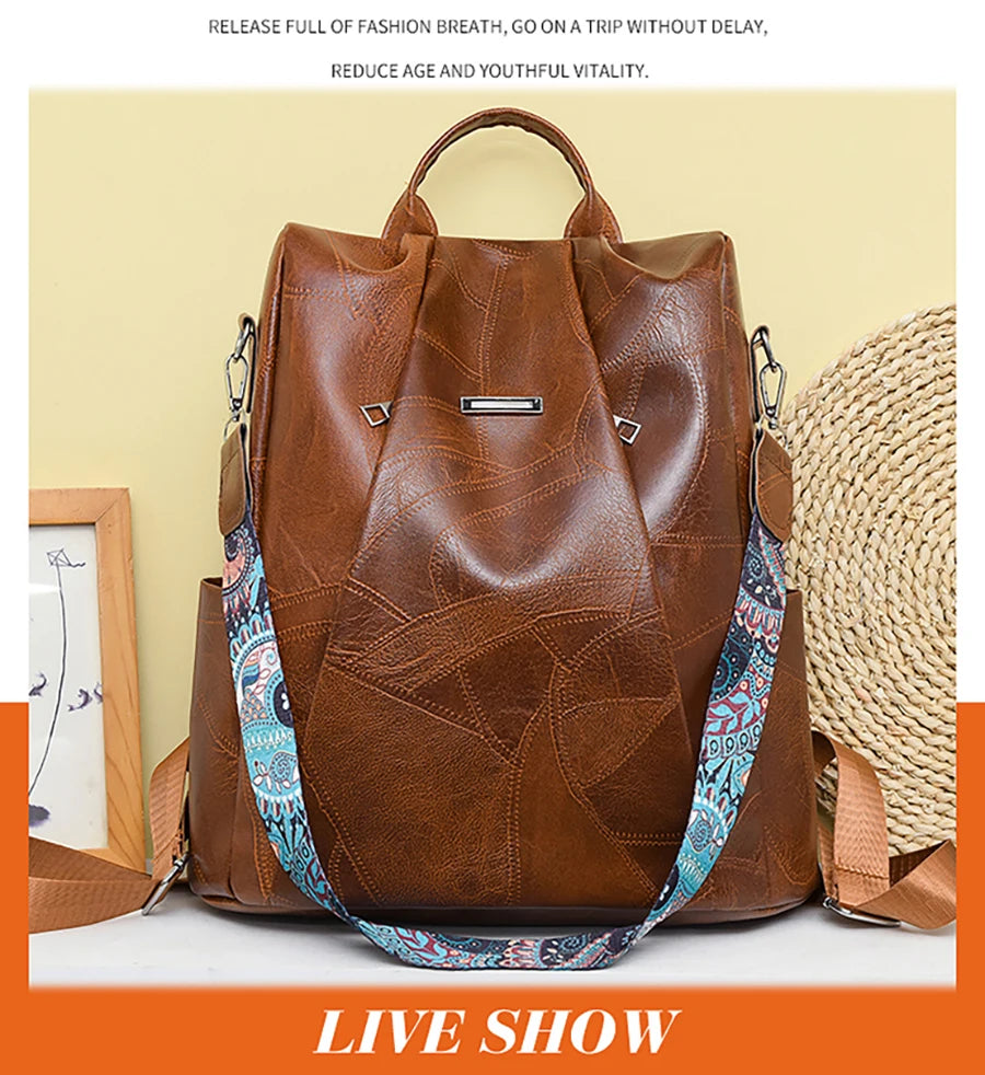 Zaino donna in pelle sintetica PU grande capacità – backpack anti-furto retrò per scuola, viaggio e uso quotidiano