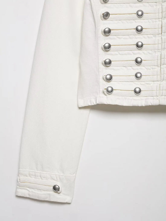 Giacca Corta Donna Vintage con Collo Tondo e Bottoni