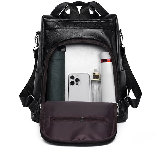 Zaino donna in pelle sintetica PU grande capacità – backpack anti-furto retrò per scuola, viaggio e uso quotidiano