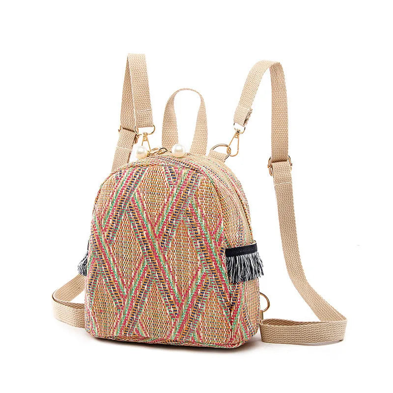 Zaino Donna Effetto Paglia Intrecciato – Backpack Estivo Casual Chic