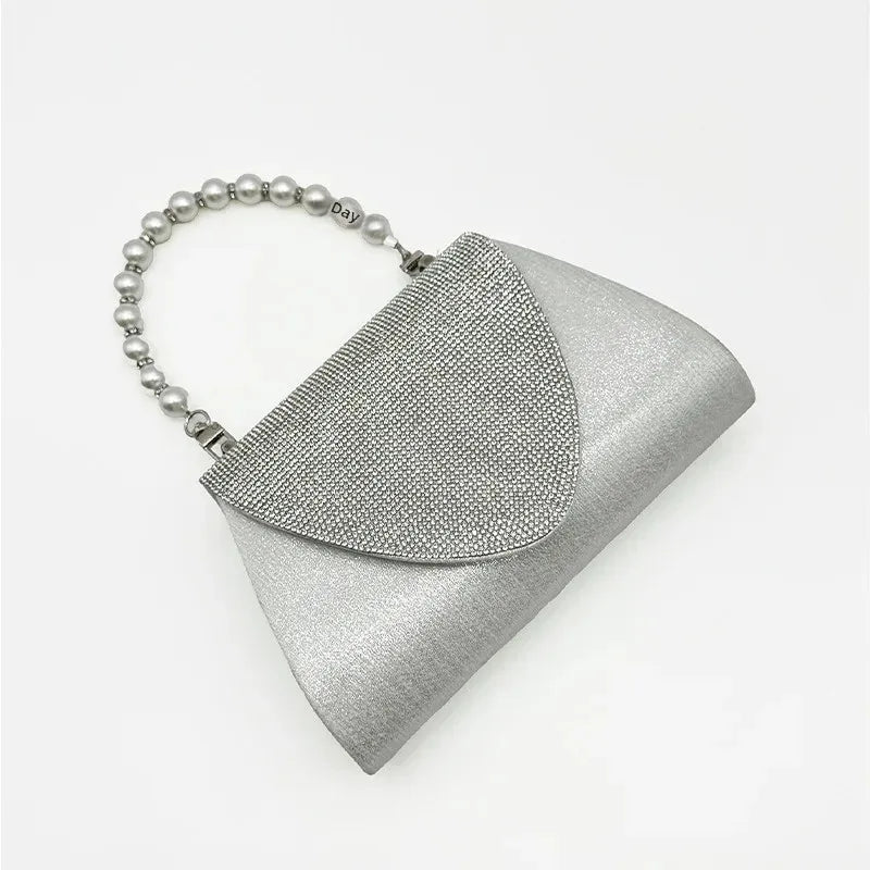 Clutch quadrata con perle e strass – Borsa da sera elegante per cocktail e matrimonio