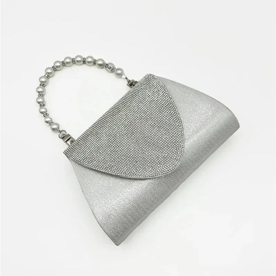 Clutch quadrata con perle e strass – Borsa da sera elegante per cocktail e matrimonio