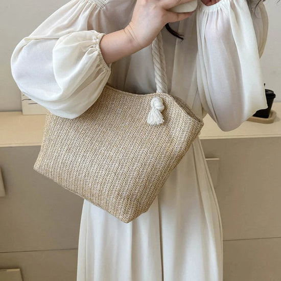 Borsa a Spalla Estiva in Paglia Intrecciata per Donna – Stile Boho Chic, Grande Capacità, Perfetta per Spiaggia e Vacanze