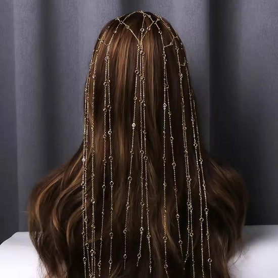 Copricapo Gioiello Donna con Strass e Frange – Oro o Argento