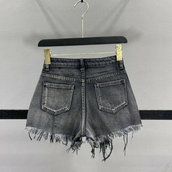 Shorts jeans donna strappati con strass – Vita alta estate 2025