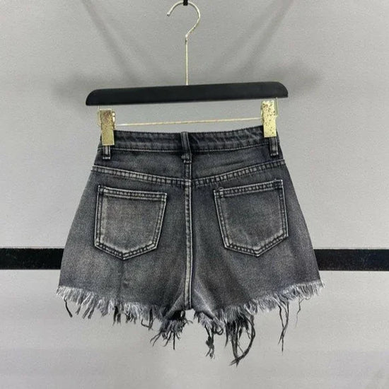 Shorts jeans donna strappati con strass – Vita alta estate 2025