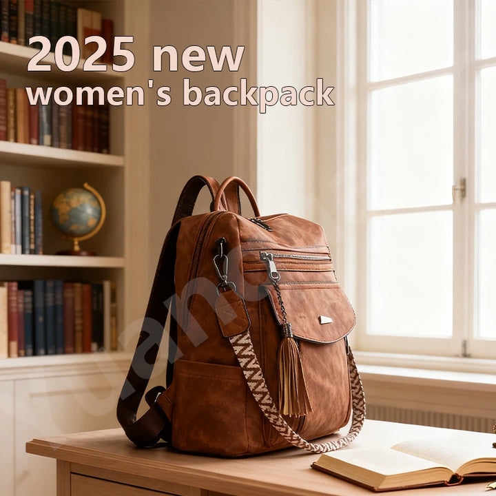 Zaino donna in pelle sintetica impermeabile + ant-furto – travel business college backpack grande capacità con nappina 2025