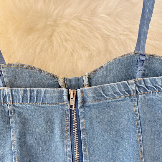 Top Denim Corsetto con Reggiseno Integrato – Crop Top Donna