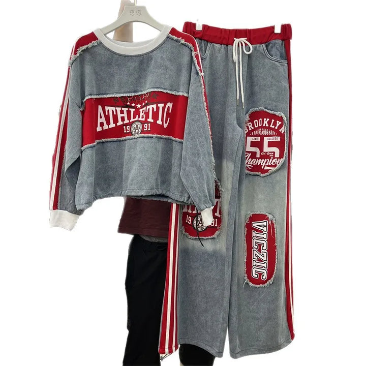 Completo Donna Felpa + Pantaloni Color-Block – Set Streetwear Casual con Cuffs Grezzi