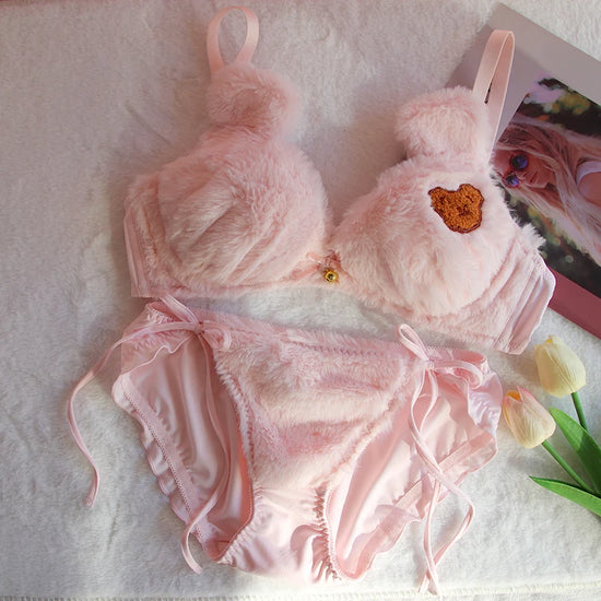 Set Intimo Donna Orsetto in Peluche ‒ Reggiseno e Slip Plush Invernali Cartoon
