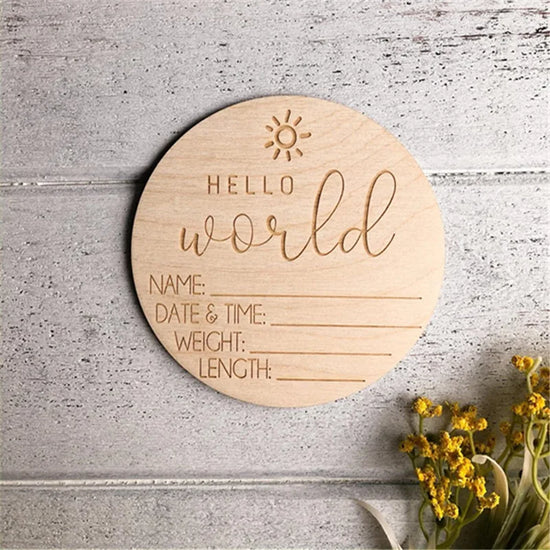 Porta Braccialetto Nascita Neonato – Targhetta Hello World in Legno