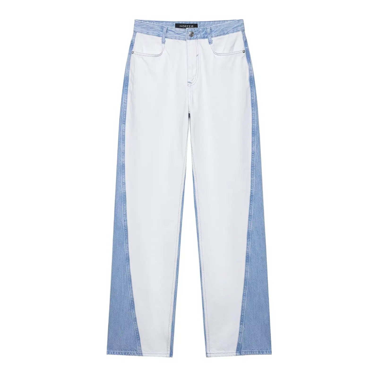 Set patchwork denim donna 2025 ‒ completo giacca monopetto + pantaloni wide-leg, look autunnale fashion con tasche