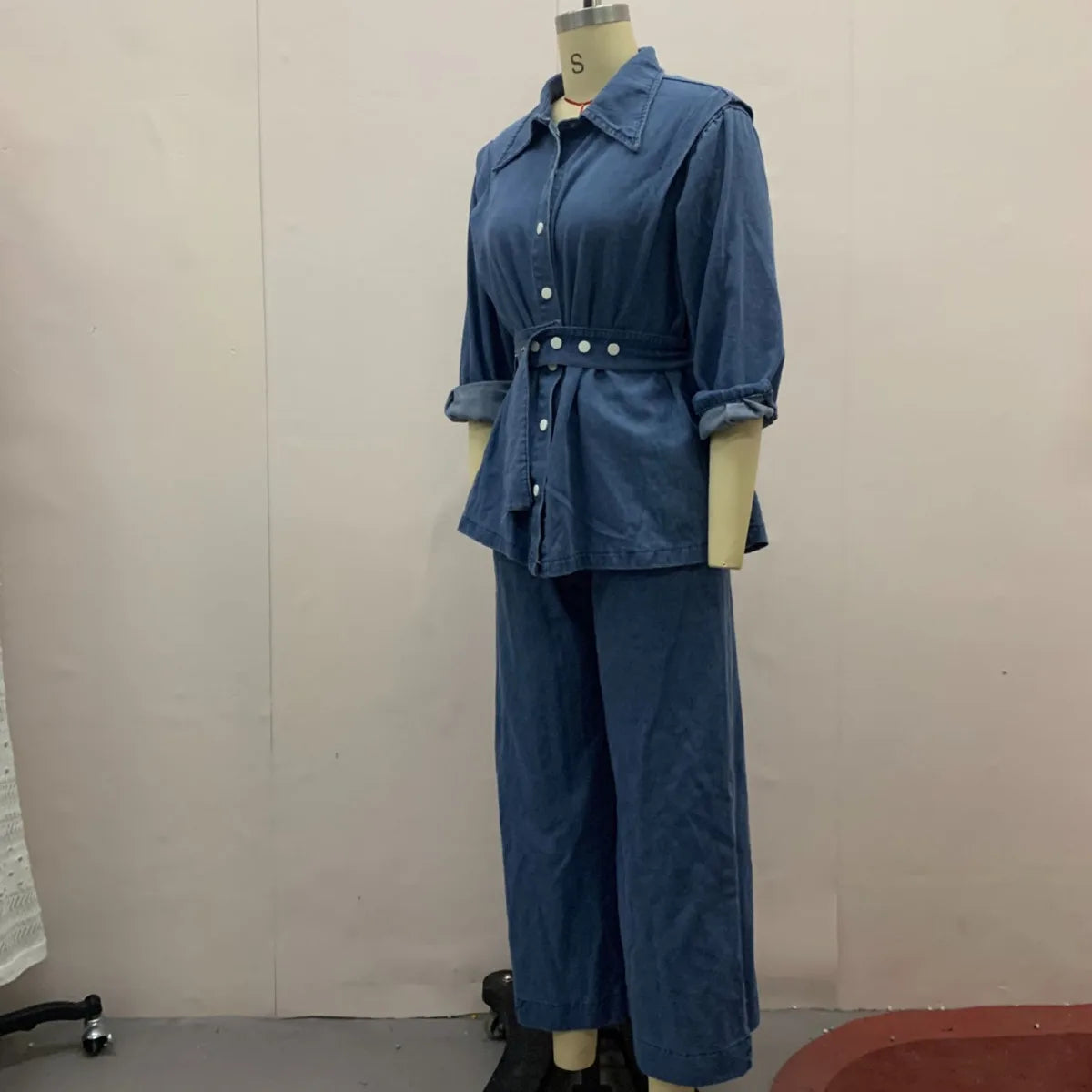 Tuta denim donna 2025 – giacca lunga a maniche lunghe + pantaloni a gamba ampia di alta qualità, stile autunnale
