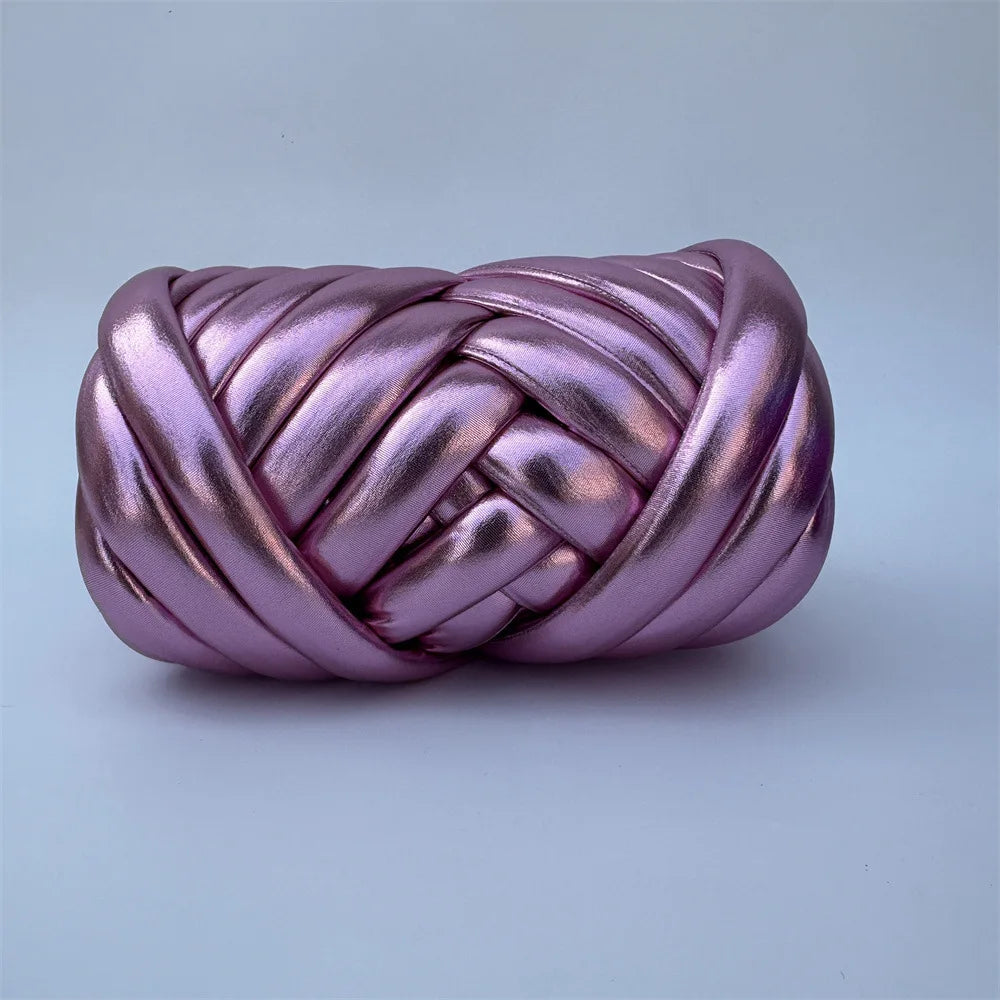 Filato mesh / ecopelle marshmallow per borse e uncinetto – opaco/lucido + pelle intrecciata artigianale