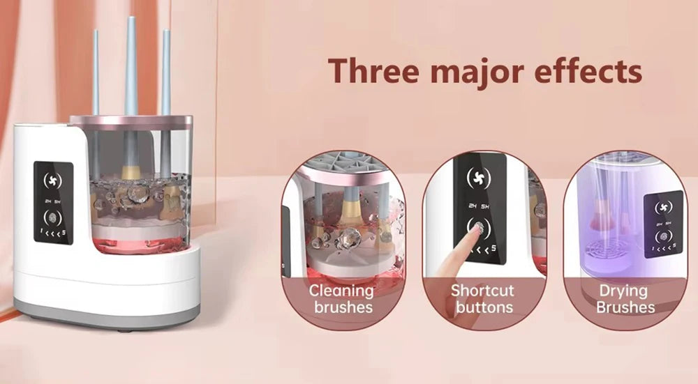 Pulitore Elettrico 3 in 1 per Pennelli Trucco – Lava, Asciuga e Organizza