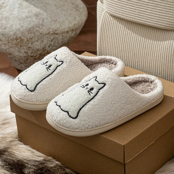 Ciabatte da casa donna 2025 – pelose con ricamo gatto, antiscivolo, perfette per inverno indoor cozy