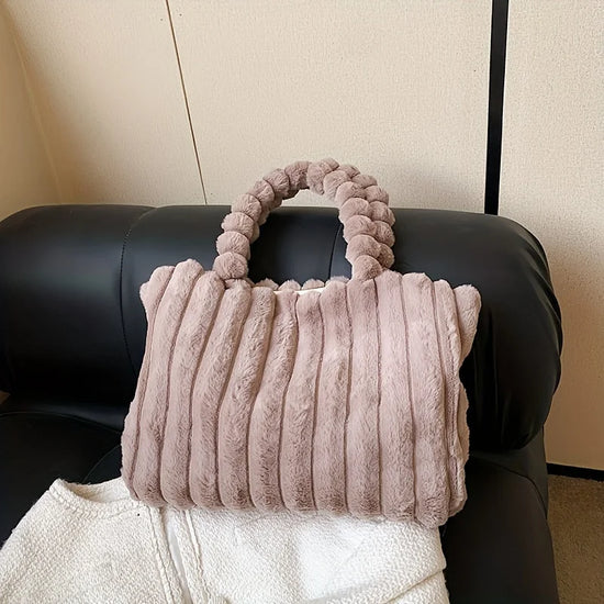 Tote bag rigata in faux fur – Borsa soffice a spalla a righe