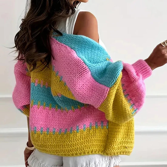 Cardigan donna autunno con scollo a V – Maglione / cardigan lungo in maglia leggera, stile loose eleganti
