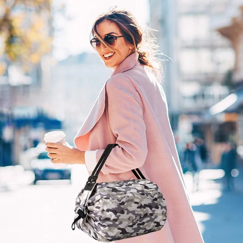 Shopper pieghevole grande capacità in nylon camouflage – Borsa da viaggio riutilizzabile leggera