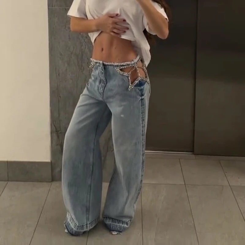 Jeans Wide Leg Donna Vita Alta Blu – Streetwear - dettaglio prodotto
