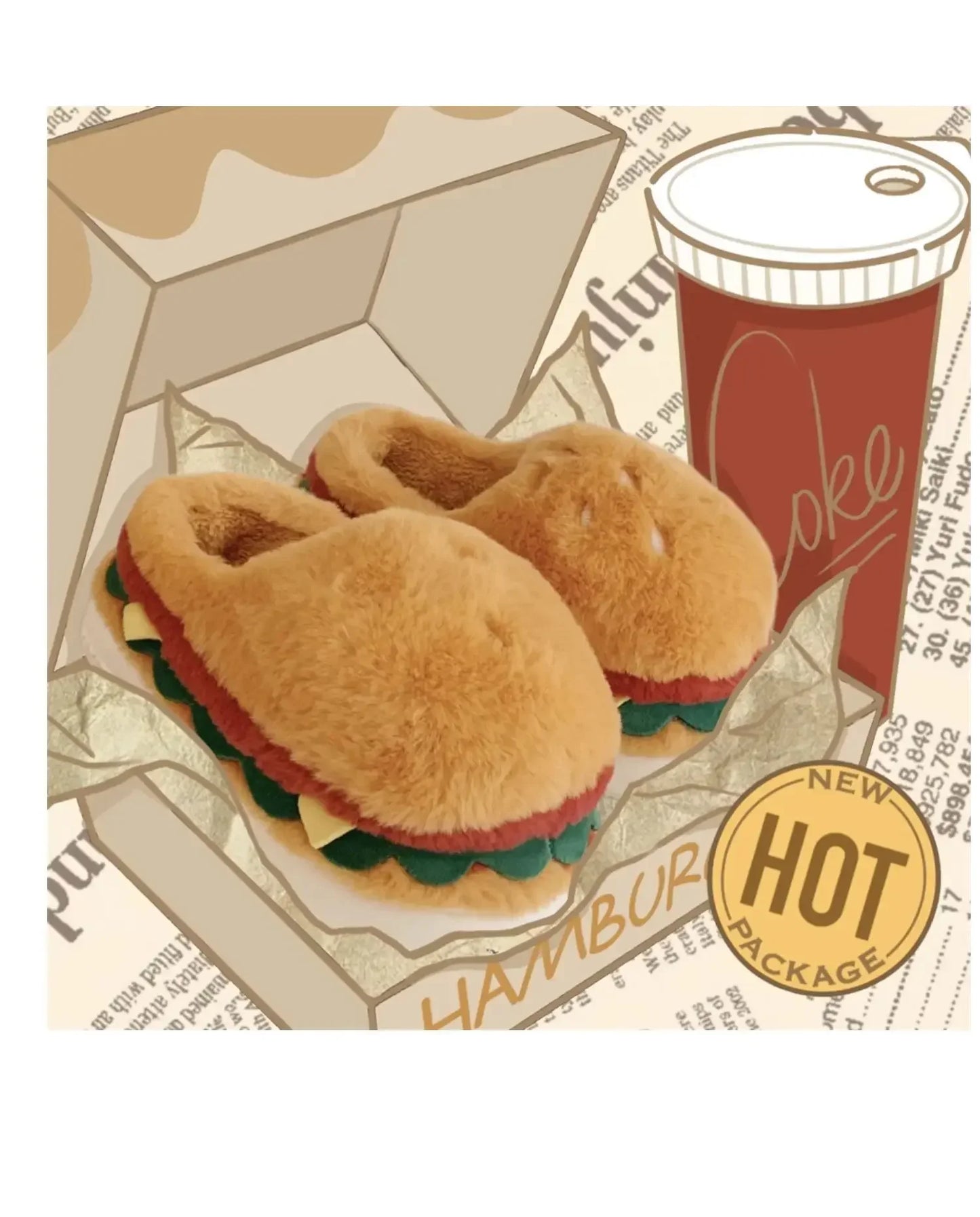 2026 new style autumn and winter fun home cotton slippers couple cute hamburger full-covered heel fuzzy shoes warm men and women