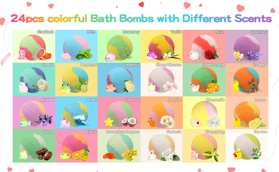 Bombe da Bagno Bambini con Sorpresa 24 Pezzi – Palline da Vasca Colorate con Giochi