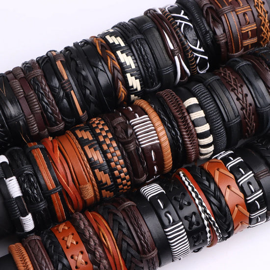 10-100 Braccialetti in Pelle Intrecciata Regolabili – Bracciali Uomo / Donna All’Ingrosso Retro Style