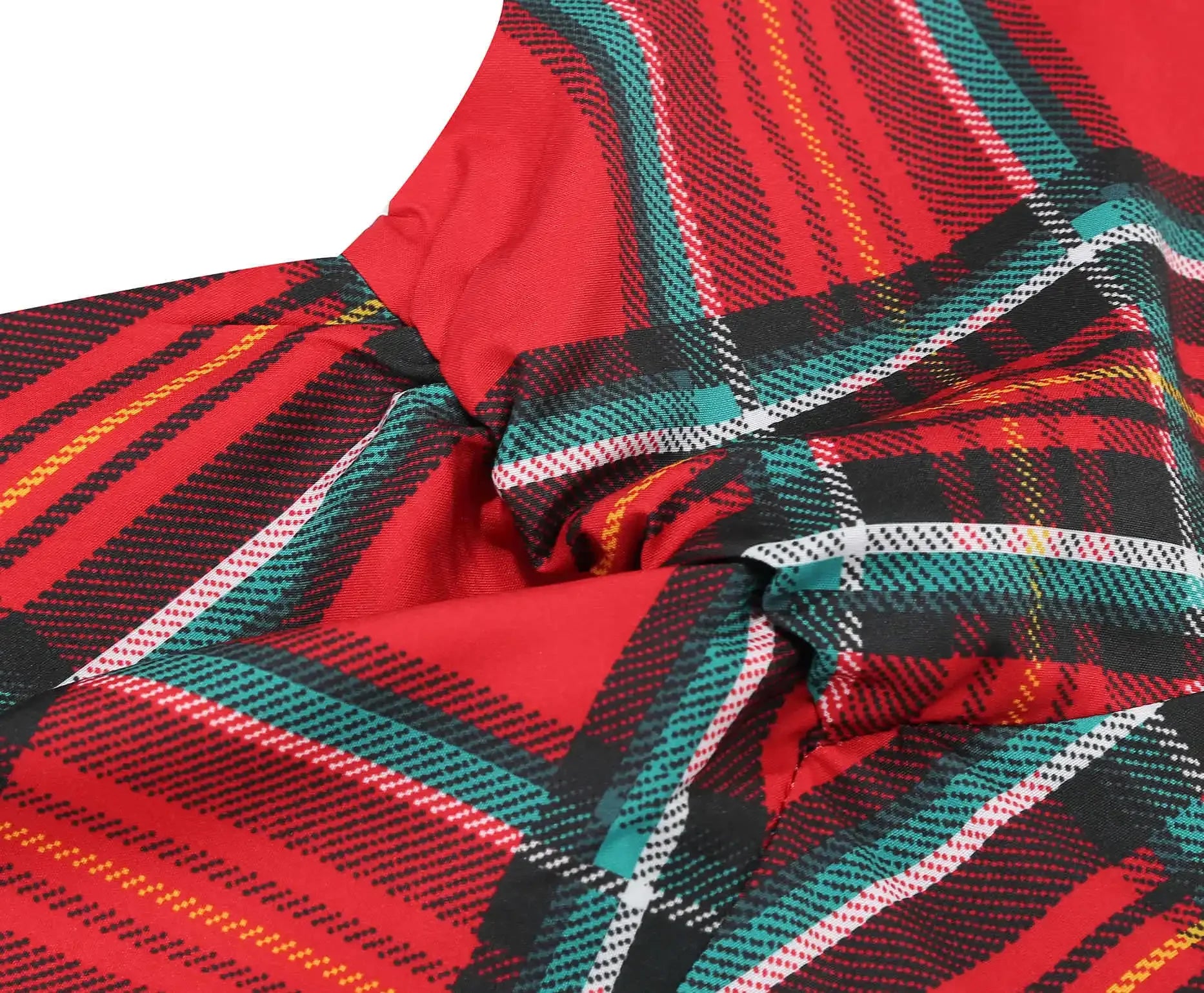 Abito donna autunno-inverno con motivo scozzese natalizio – manica lunga, vita regolare, stile elegante plaid rossa e verde