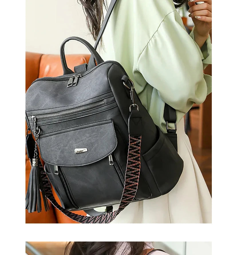 Zaino donna in pelle sintetica impermeabile + ant-furto – travel business college backpack grande capacità con nappina 2025