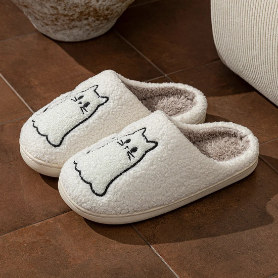 Ciabatte da casa donna 2025 – pelose con ricamo gatto, antiscivolo, perfette per inverno indoor cozy