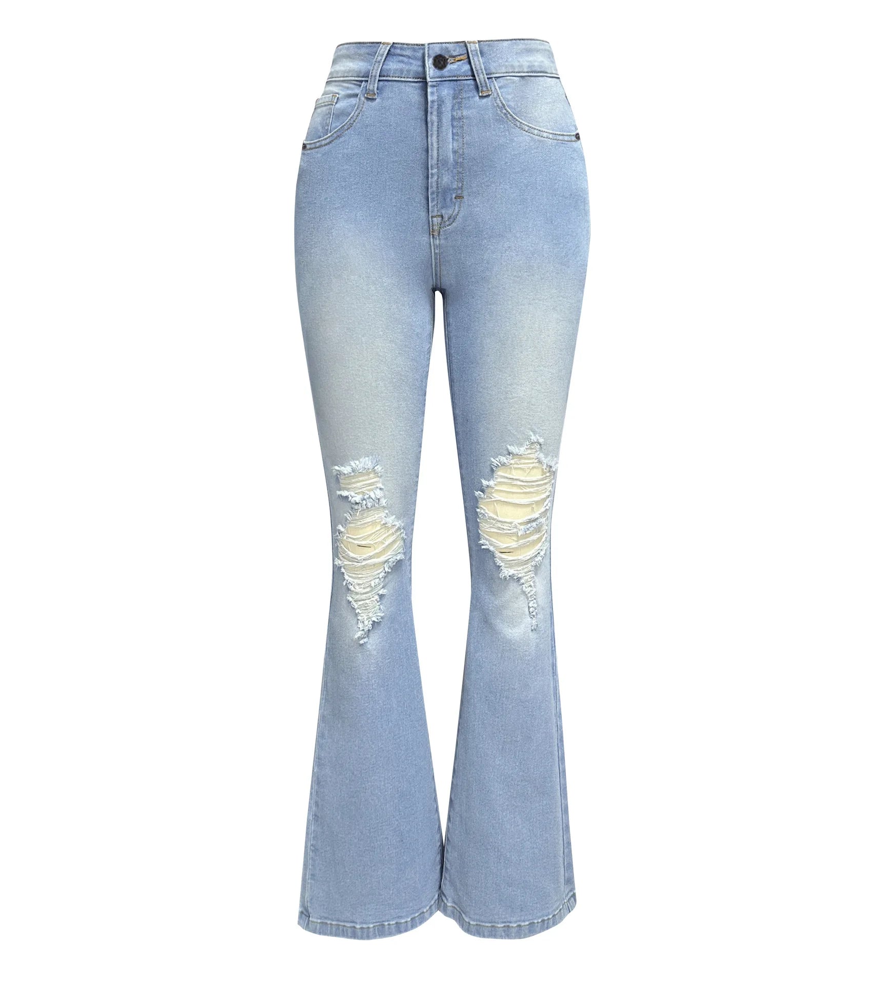 Jeans Donna Vita Alta Flare Ankle con Tasche & Strappi – Denim Loose Fit